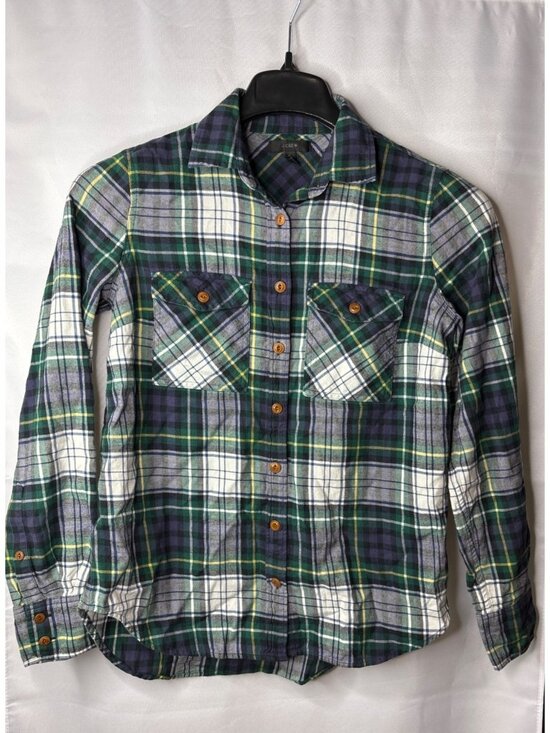J. Crew Tops - Womens J.Crew Ridge Plaid Flannel Boyfriend Shirt Top Size 2 Button Front Cotton